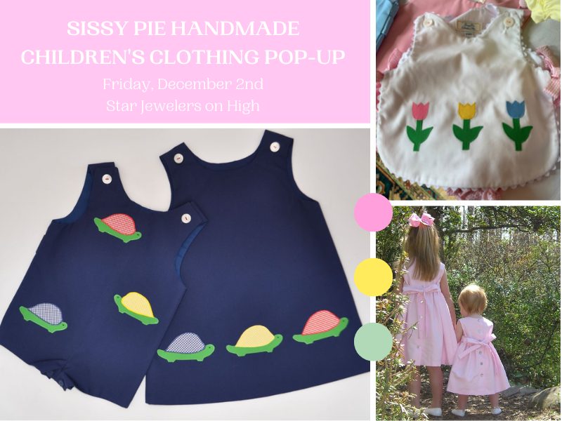 Sissy Pie Originals has been dressing children like children for decades. Handmade children’s clothing made with the finest fabrics, mother-of-pearl buttons, and exquisite quality craftmanship. The collection features coordinated styles for boys, girls and babies - girl’s sizes 3m to 12y and boy’s sizes 3m to 4T. True classics that never go out of style and can be passed down through generations.
