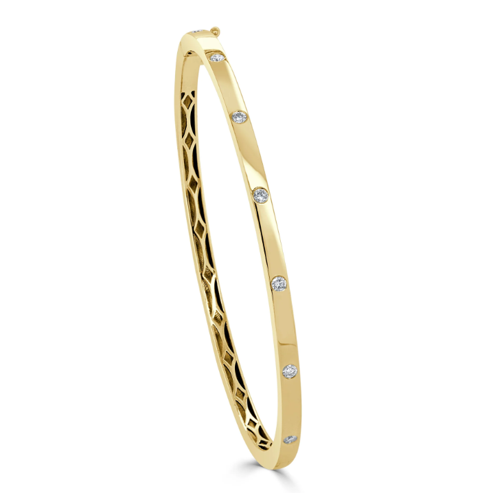 14K Burnish Diamond Bangle
