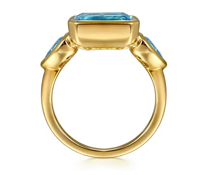 14K 3 Stone Blue Topaz Ring - Image 3