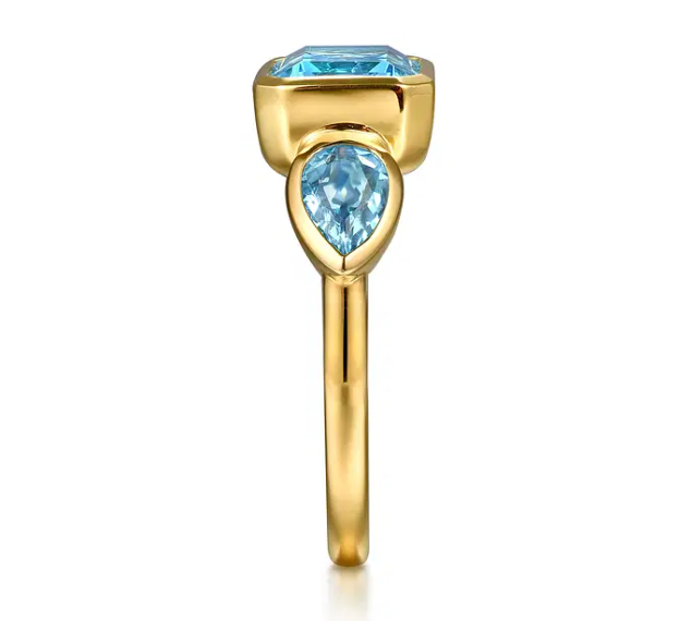 14K 3 Stone Blue Topaz Ring - Image 4