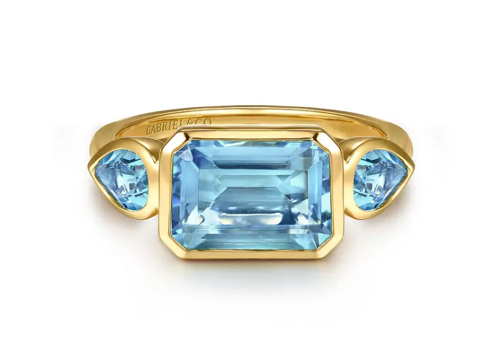 14K 3 Stone Blue Topaz Ring