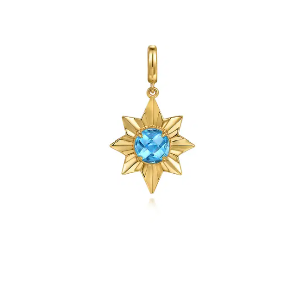 14K Blue Topaz Starburst Charm