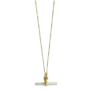 14kt yellow gold necklace with mother of pearl T-bar