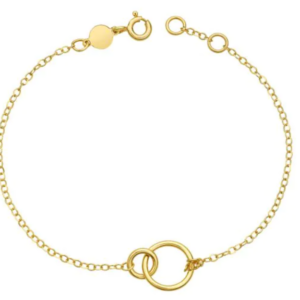 14kt yellow gold interlocking rings on chain bracelet