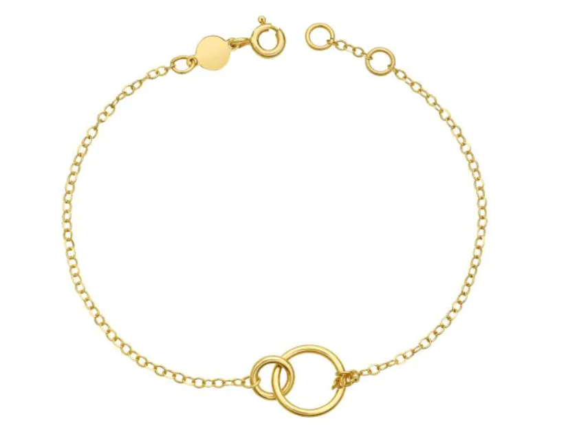 14kt yellow gold interlocking rings on chain bracelet