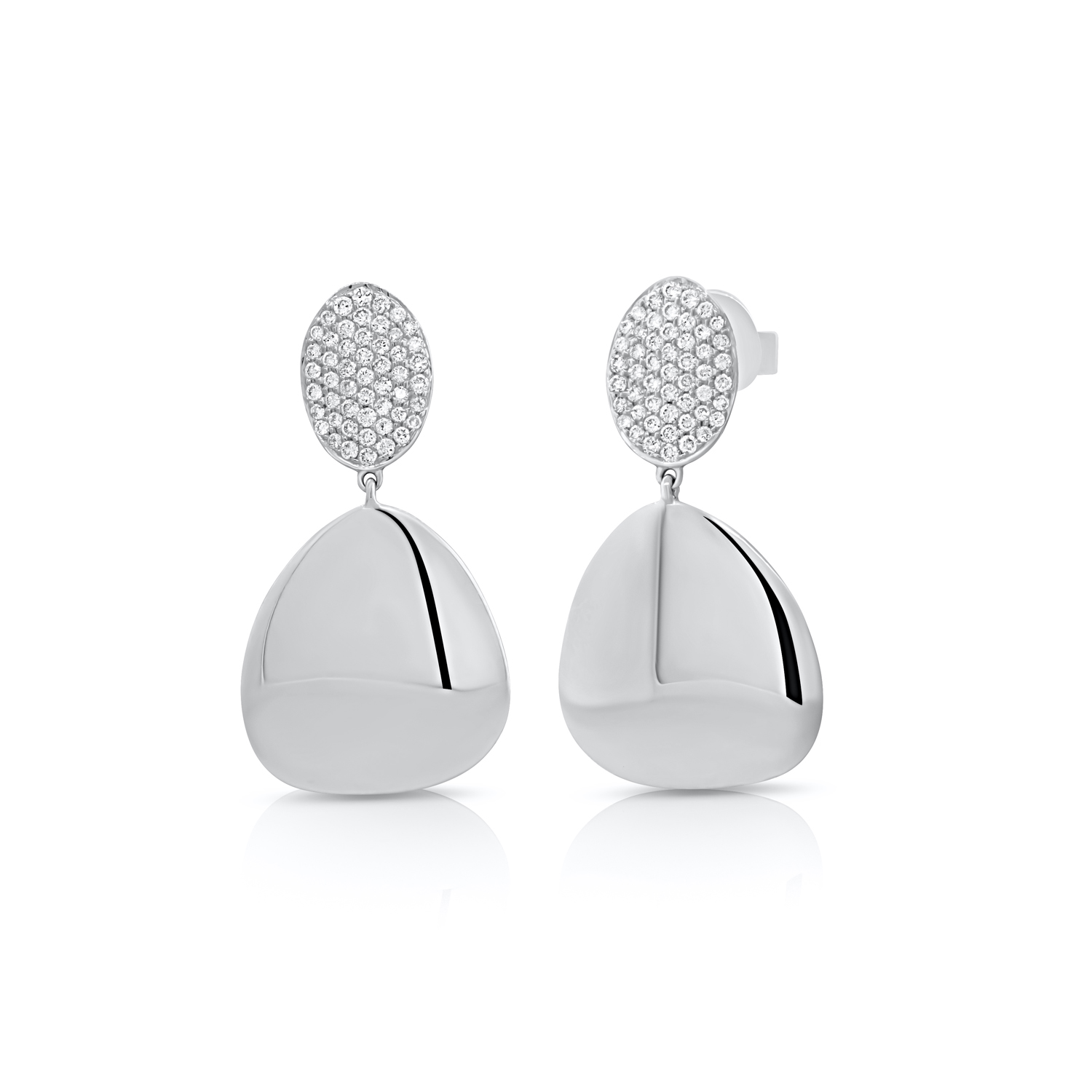 14K white gold pave diamond and high polish drops